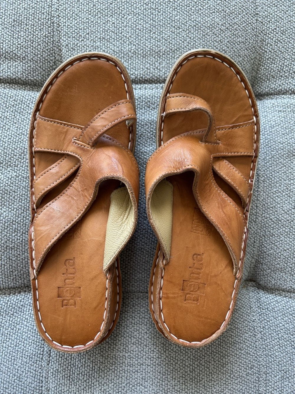 Women’s Tan Leather Slide Sandals Bought on a trip to Greece, don’t quite fit
